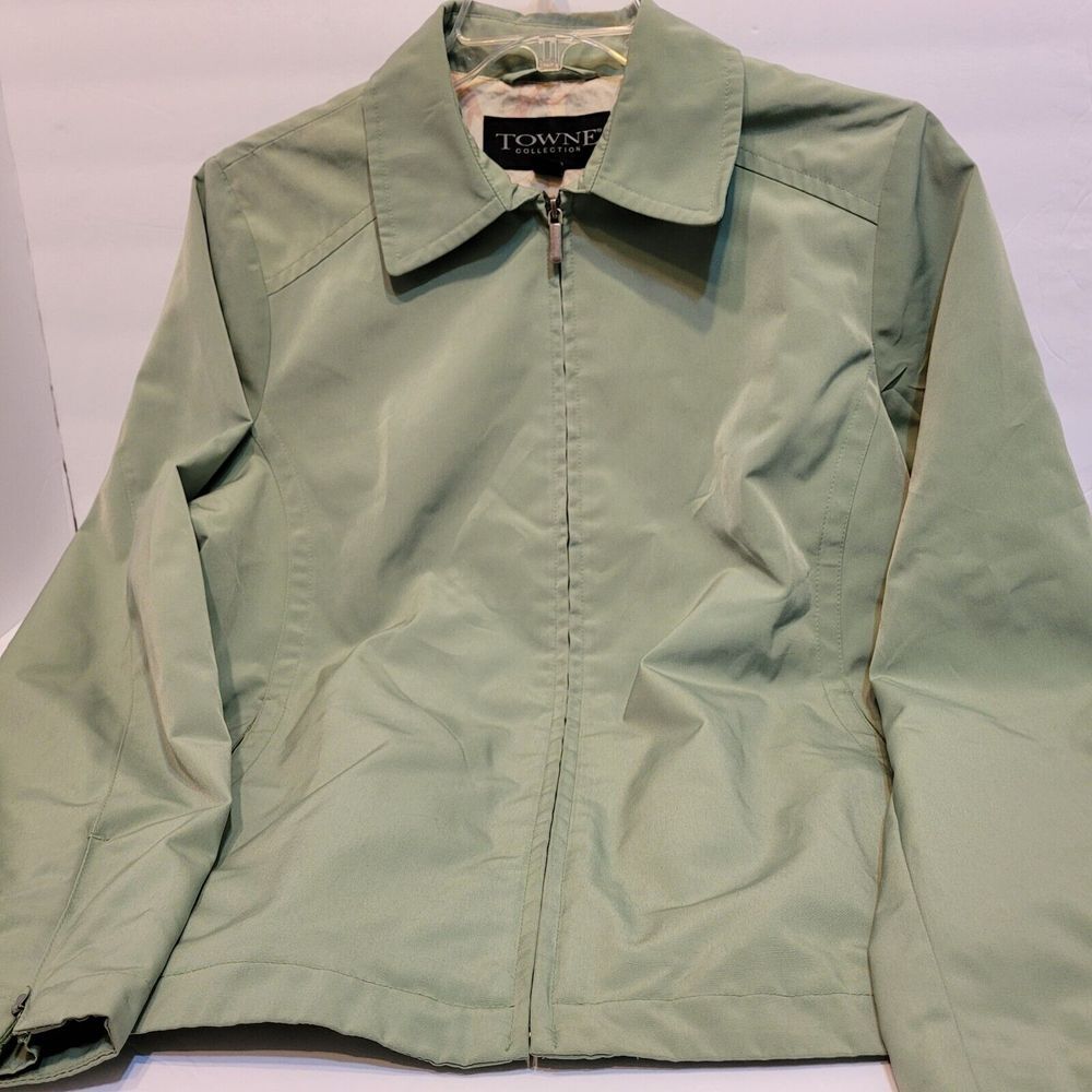 Towne Collection Jacket Womens Medium Green Good Zip Up Collared Windbreaker‎